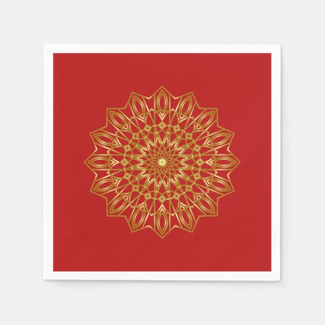 Red & Gold Arabic-inspired Paper Napkins (Front)