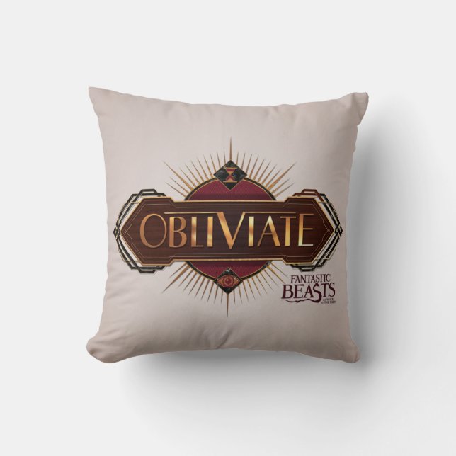 Red & Gold Art Deco Obliviate Spell Graphic Cushion (Front)