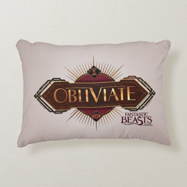 Red & Gold Art Deco Obliviate Spell Graphic Decorative Cushion (Front)