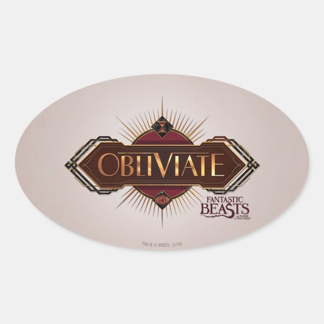 Red & Gold Art Deco Obliviate Spell Graphic Oval Sticker (Front)