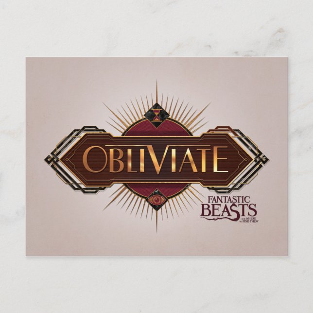 Red & Gold Art Deco Obliviate Spell Graphic Postcard (Front)