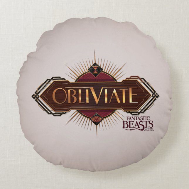 Red & Gold Art Deco Obliviate Spell Graphic Round Cushion (Front)