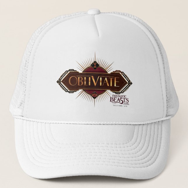 Red & Gold Art Deco Obliviate Spell Graphic Trucker Hat (Front)