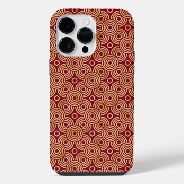 RED & GOLD ART DECO PATTERNS iPhone CASE (Back)