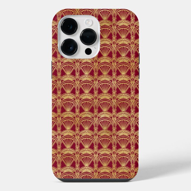 RED & GOLD ART DECO PATTERNS iPhone CASE (Back)