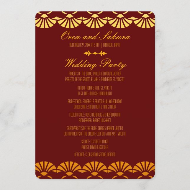 Red & Gold Art Deco Style Wedding Programs Programme (Front)