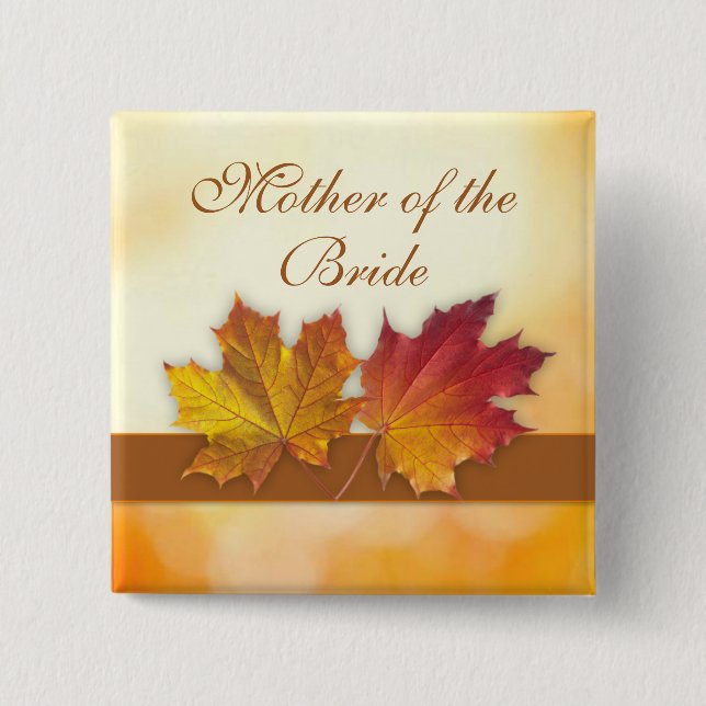 Red gold autumn leaves Wedding 15 Cm Square Badge (Front)