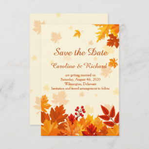 Red & gold autumnal leaves Save the Date Invitation