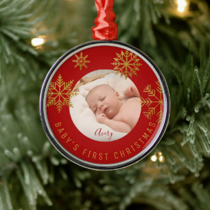 Red Gold Babys First Christmas Gift Ceramic Orname Metal Tree Decoration