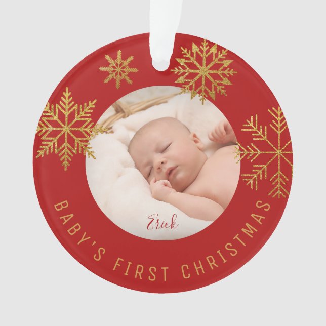 Red Gold Babys First Christmas Gift Ornament (Front)