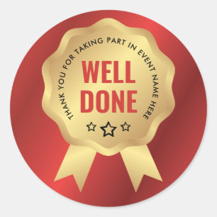 Red & Gold Badge Business Student Event Award Classic Round Sticker