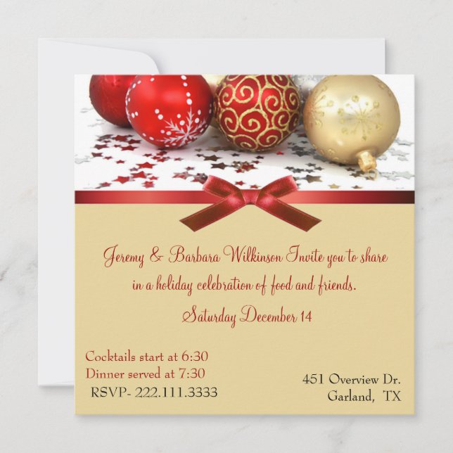 Red & Gold Balls Christmas Party Invitation (Front)