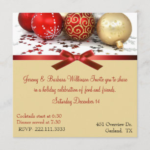 Red & Gold Balls Christmas Party Invitation