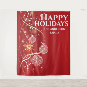 Red gold balls snowflake chic Christmas greeting Tapestry