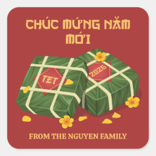 Red & Gold Banh Chung Vietnamese Tet 2026 Square Sticker