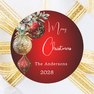 Red gold baubles Christmas Classic Round Sticker