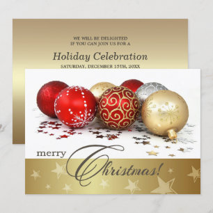 Red Gold Baubles Christmas Party Invitation