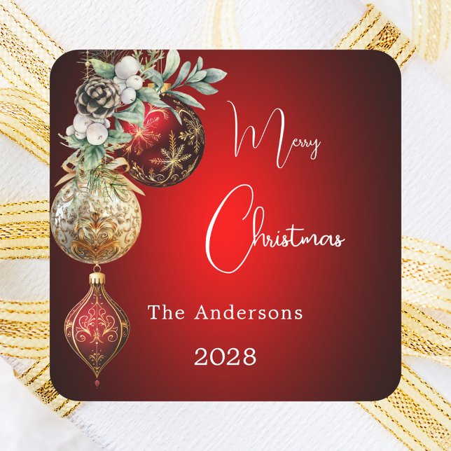 Red gold baubles Christmas Square Sticker (Creator Uploaded)