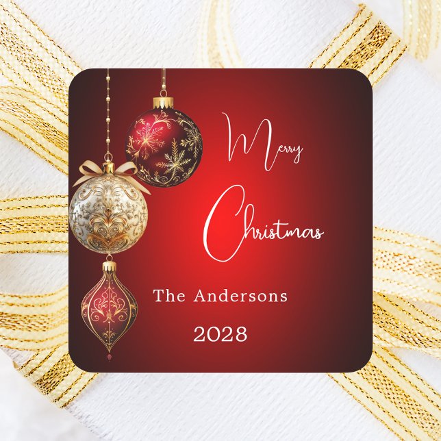 Red gold baubles classic Christmas Square Sticker (Creator Uploaded)