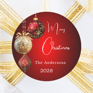 Red gold baubles decor classic Christmas Classic Round Sticker