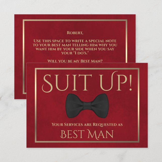 Red & Gold Be My Best Man Fun Bow Tie Card (Front/Back)