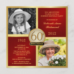 Red Gold Birthday Invitations Then & Now 2 Photos