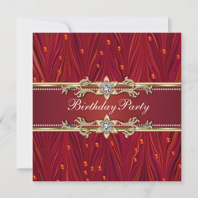 Red Gold Birthday Party Invitations (Front)