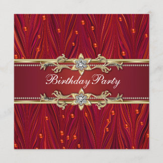 Red Gold Birthday Party Invitations