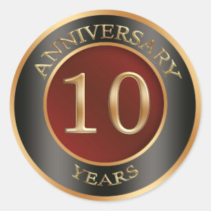 Red, gold, black 10th Wedding Anniversary Sticker