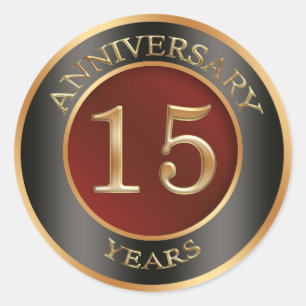 Red, gold, black 15th Wedding Anniversary Sticker
