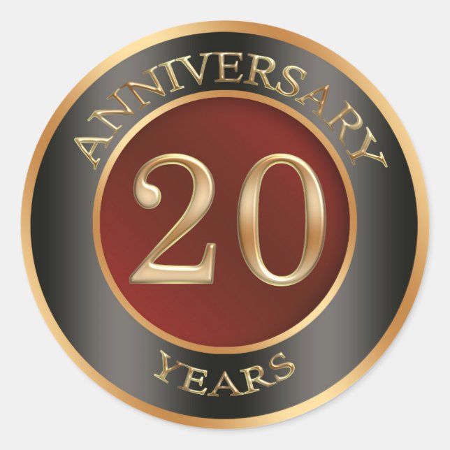 Red, gold, black 20th Wedding Anniversary Sticker (Front)