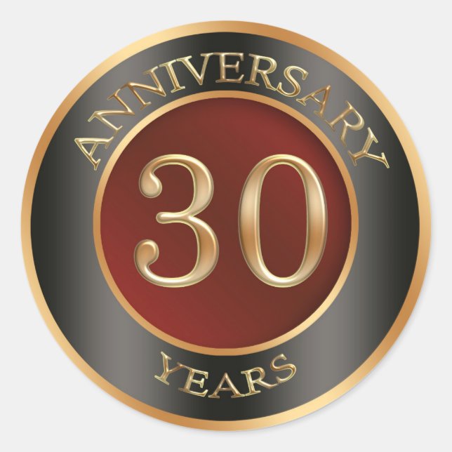 Red, gold, black 30th Wedding Anniversary Sticker (Front)