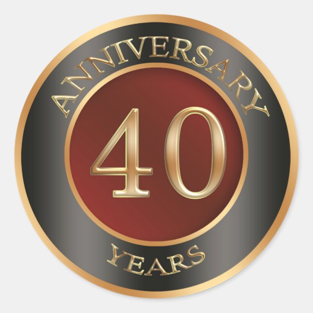Red, gold, black 40th Wedding Anniversary Sticker (Front)