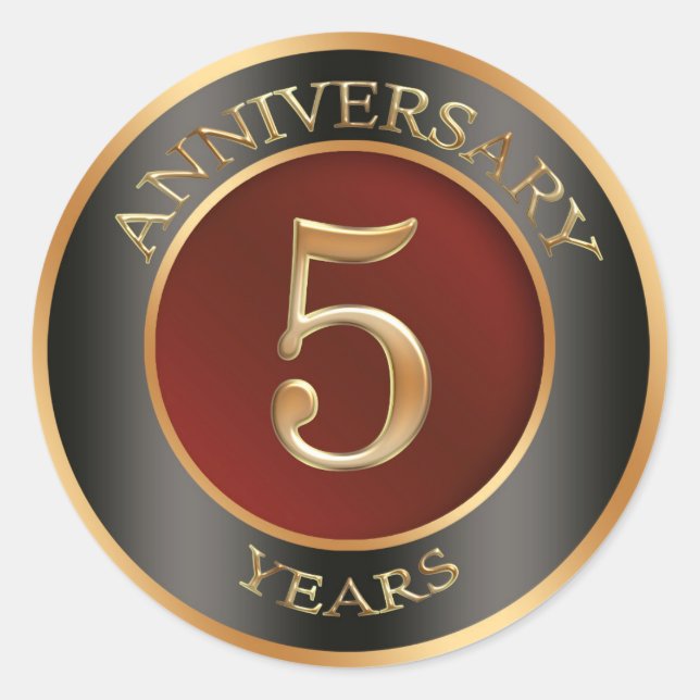 Red, gold, black 5th Wedding Anniversary Sticker (Front)