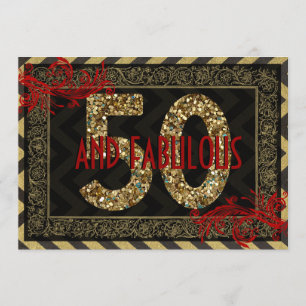 Red Gold & Black Art Deco 50th Birthday Invite