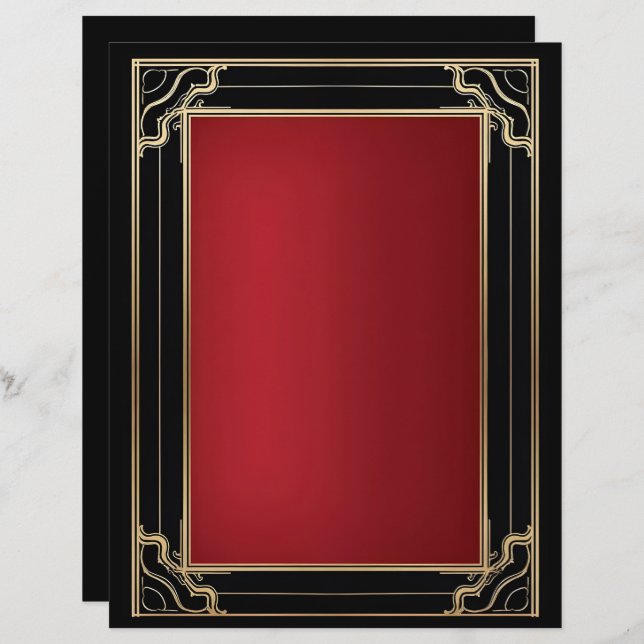 Red Gold Black Art Deco Luxury Custom Letterhead (Front/Back)