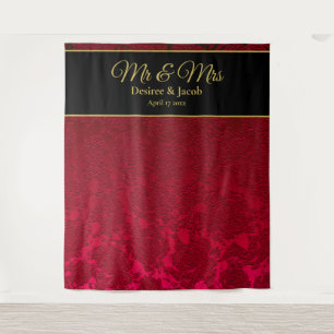 Red Gold Black Christmas Winter Wedding Backdrop Tapestry