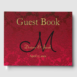 Red Gold Black Christmas Winter Wedding Monogram Guest Book