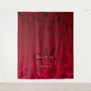 Red Gold Black Christmas Winter Wedding Monogram Tapestry