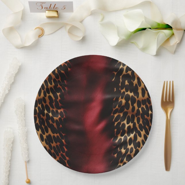 Red Gold Black Cowhide Paper Plate (Wedding)