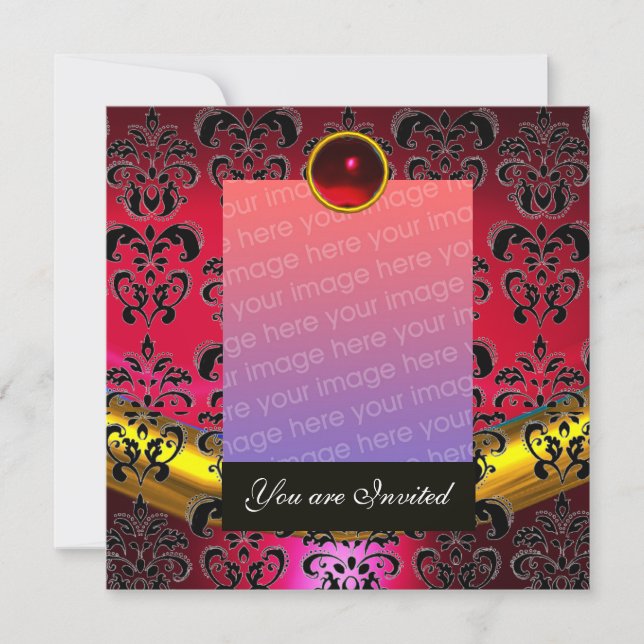 RED GOLD ,BLACK DAMASK PHOTO TEMPLATE MONOGRAM (Front)