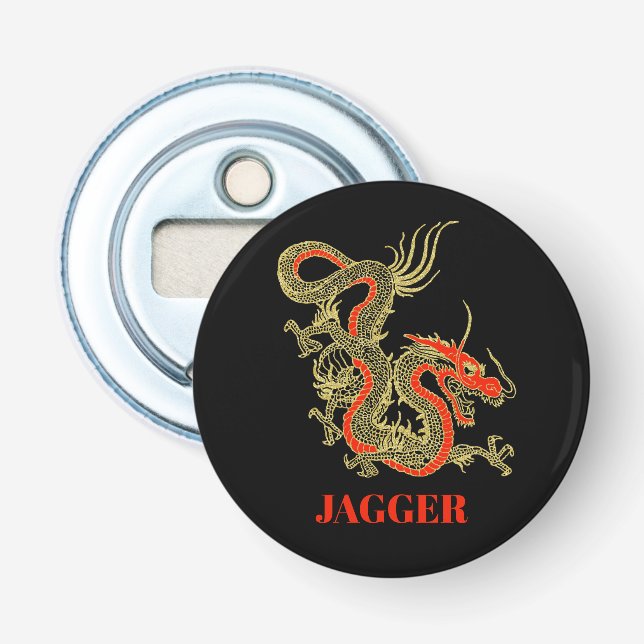 Red Gold Black Fantasy Chinese Dragon Bottle Opener (Front)