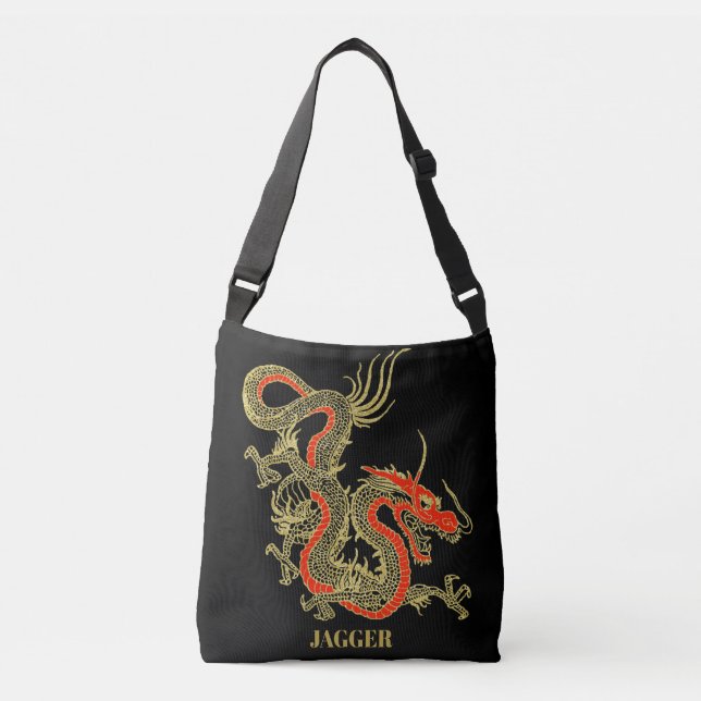 Red Gold Black Fantasy Chinese Dragon Crossbody Bag (Front)