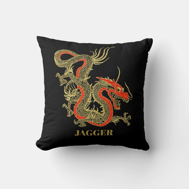 Red Gold Black Fantasy Chinese Dragon Cushion (Front)