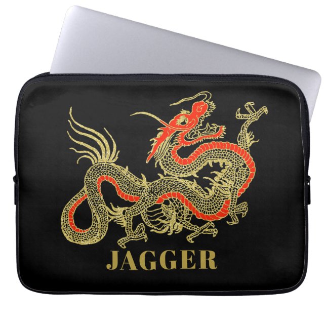Red Gold Black Fantasy Chinese Dragon Laptop Sleeve (Front)