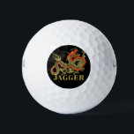 Red Gold Black Fantasy Chinese Dragon Monogram Golf Balls<br><div class="desc">A fierce black Chinese dragon outlined in gold decorates this item. Red accents highlight the dragon's jaw,  head and spine. Your name is written in bold gold below.</div>