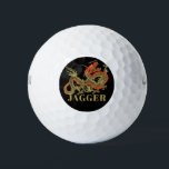 Red Gold Black Fantasy Chinese Dragon Monogram Golf Balls<br><div class="desc">A fierce black Chinese dragon outlined in gold decorates this item. Red accents highlight the dragon's jaw,  head and spine. Your name is written in bold gold below.</div>