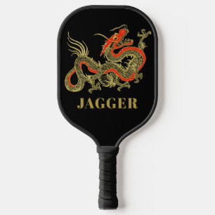 Red Gold Black Fantasy Chinese Dragon Monogram Pin Pickleball Paddle