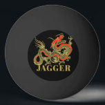 Red Gold Black Fantasy Chinese Dragon Monogram Ping Pong Ball<br><div class="desc">A fierce black Chinese dragon outlined in gold decorates this item. Red accents highlight the dragon's jaw,  head and spine. Your name is written in bold gold below.</div>