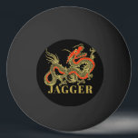 Red Gold Black Fantasy Chinese Dragon Monogram Ping Pong Ball<br><div class="desc">A fierce black Chinese dragon outlined in gold decorates this item. Red accents highlight the dragon's jaw,  head and spine. Your name is written in bold gold below.</div>